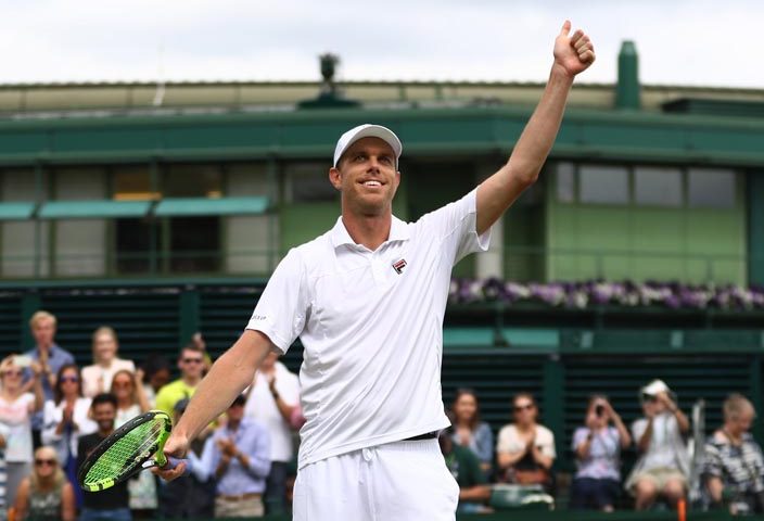 LONDON%2C+ENGLAND+-+JULY+04%3A++Sam+Querrey+of+The+United+States+celebrates+victory+during+the+Mens+Singles+fourth+round+match+against+Nicolas+Mahut+of+France+on+day+seven+of+the+Wimbledon+Lawn+Tennis+Championships+at+the+All+England+Lawn+Tennis+and+Croquet+Club+on+July+4%2C+2016+in+London%2C+England.++%28Photo+by+Julian+Finney%2FGetty+Images%29